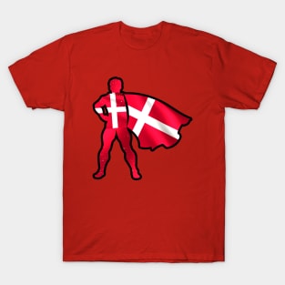 Denmark Hero Wearing Cape of Danish Flag Hope and Peace Unite in Denmark T-Shirt